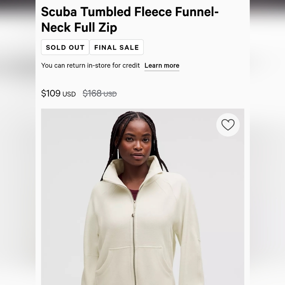 Lululemon Scuba Tumbled Fleece Funnel-Neck Full Zip